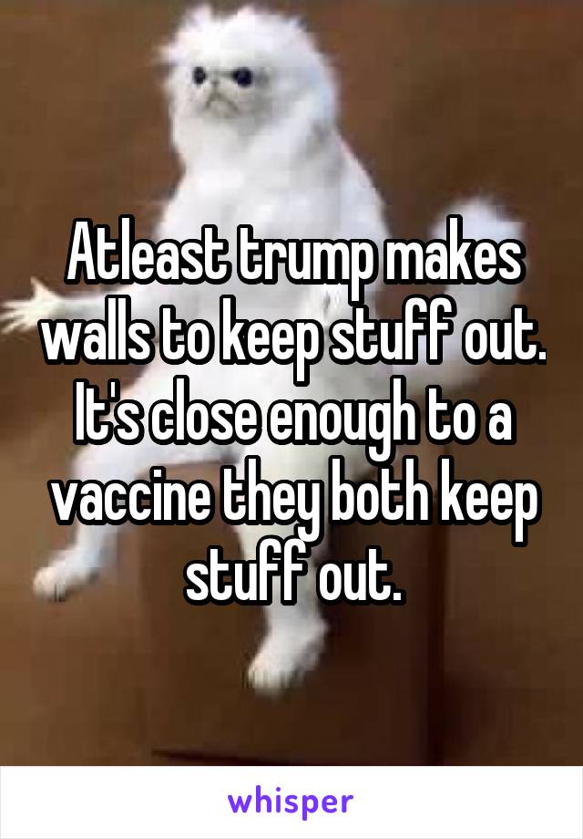 Atleast trump makes walls to keep stuff out. It's close enough to a vaccine they both keep stuff out.