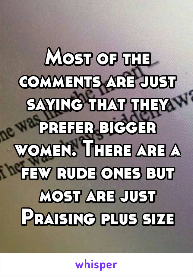 Most of the comments are just saying that they prefer bigger women. There are a few rude ones but most are just Praising plus size