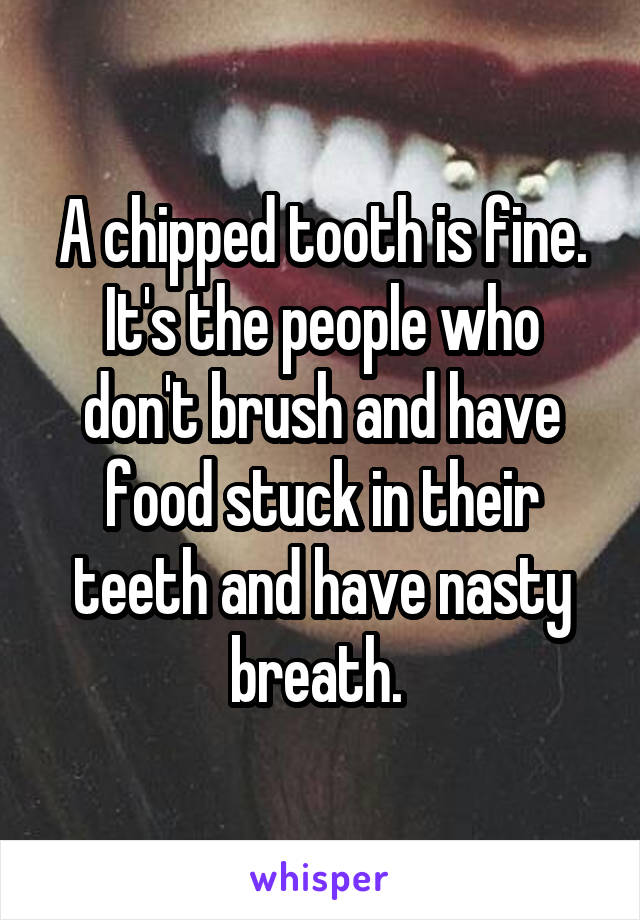 A chipped tooth is fine. It's the people who don't brush and have food stuck in their teeth and have nasty breath. 