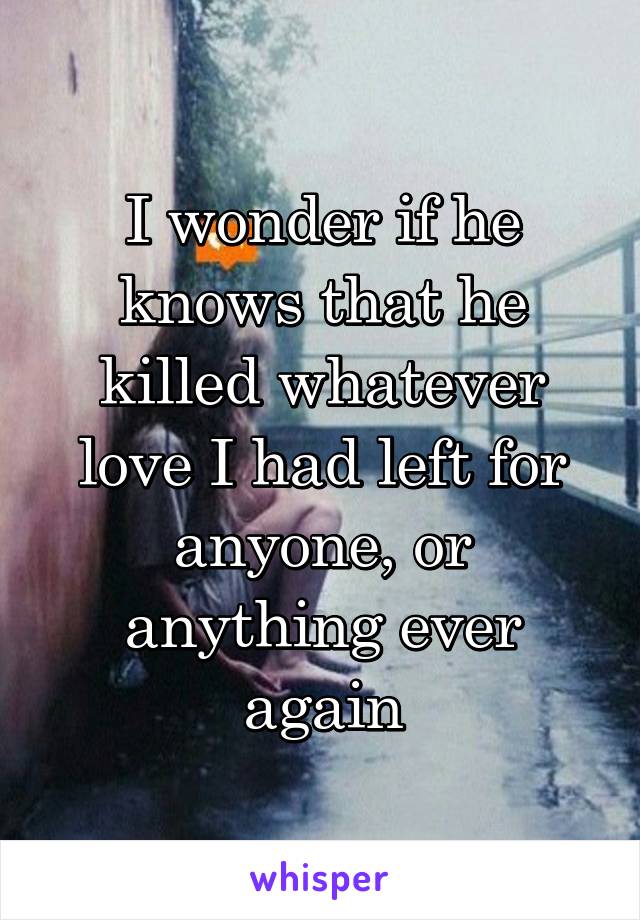 I wonder if he knows that he killed whatever love I had left for anyone, or anything ever again