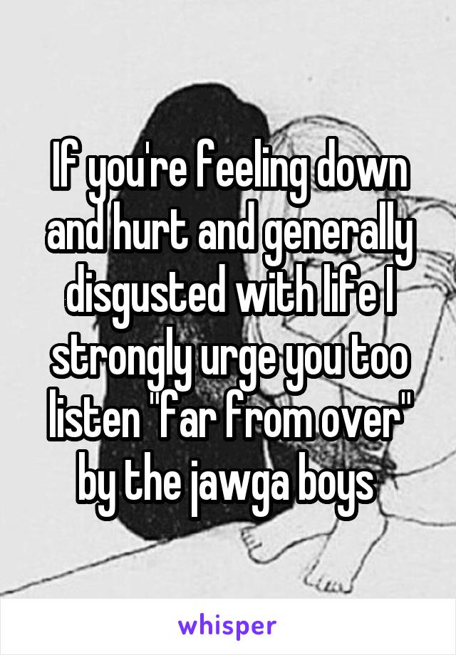 If you're feeling down and hurt and generally disgusted with life I strongly urge you too listen "far from over" by the jawga boys 