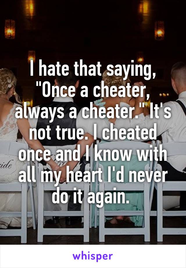I hate that saying, "Once a cheater, always a cheater." It's not true. I cheated once and I know with all my heart I'd never do it again. 