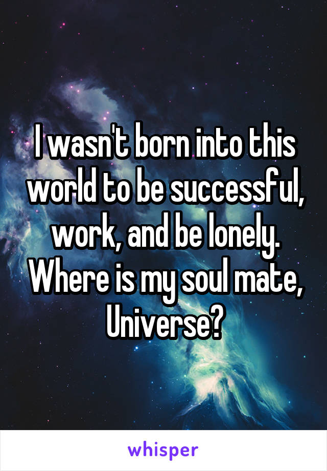 I wasn't born into this world to be successful, work, and be lonely. Where is my soul mate, Universe?