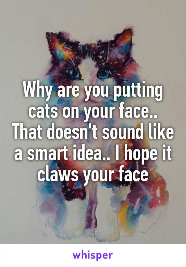 Why are you putting cats on your face.. That doesn't sound like a smart idea.. I hope it claws your face