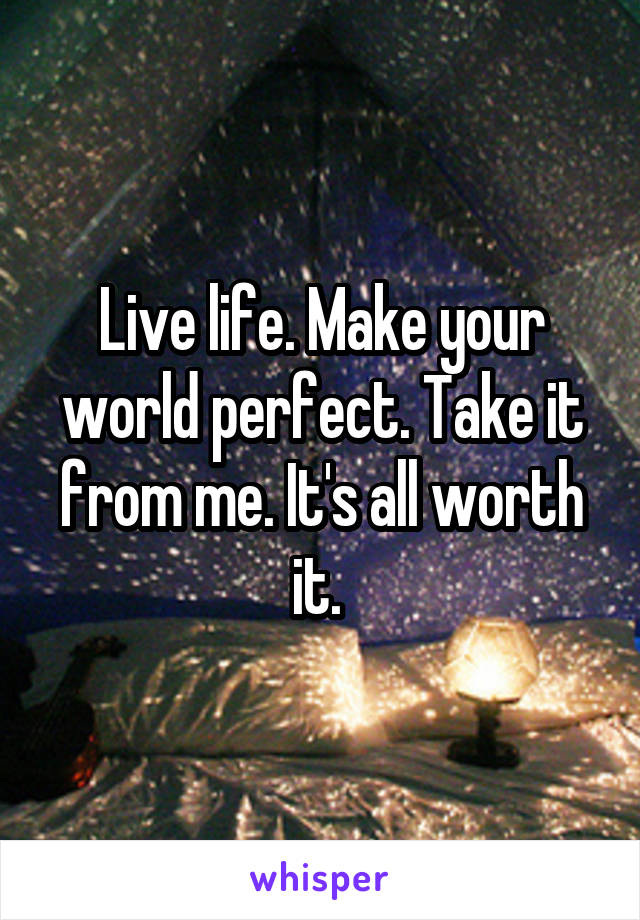 Live life. Make your world perfect. Take it from me. It's all worth it. 