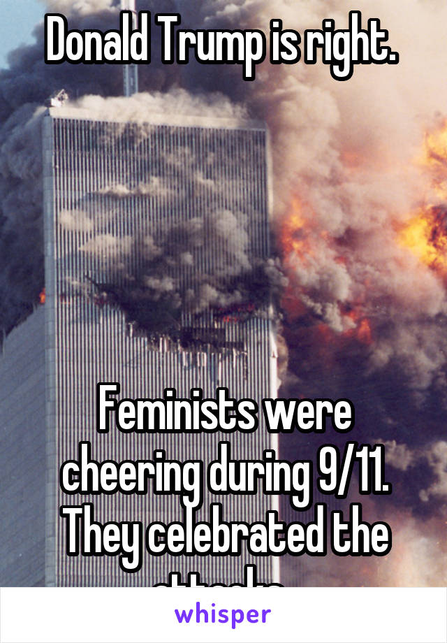 Donald Trump is right. 





Feminists were cheering during 9/11. They celebrated the attacks. 