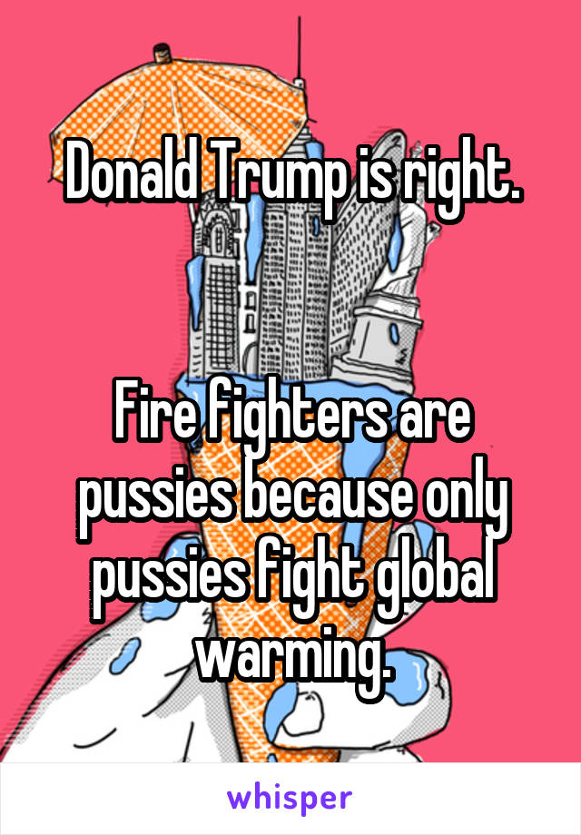 Donald Trump is right.


Fire fighters are pussies because only pussies fight global warming.
