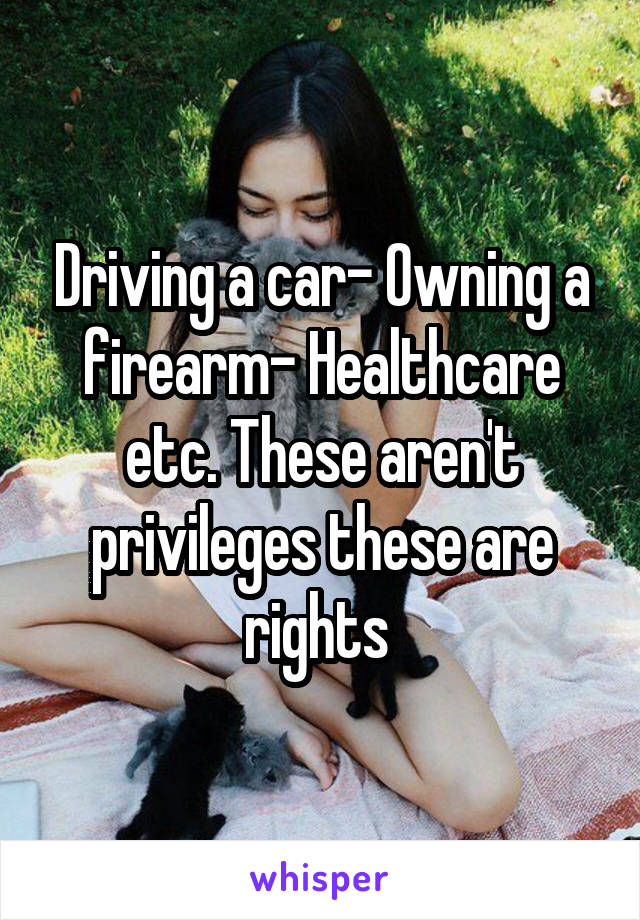Driving a car- Owning a firearm- Healthcare etc. These aren't privileges these are rights 