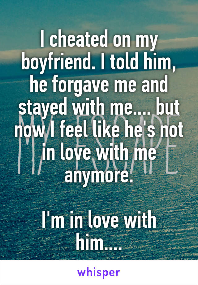I cheated on my boyfriend. I told him, he forgave me and stayed with me.... but now I feel like he's not in love with me anymore.

I'm in love with him....