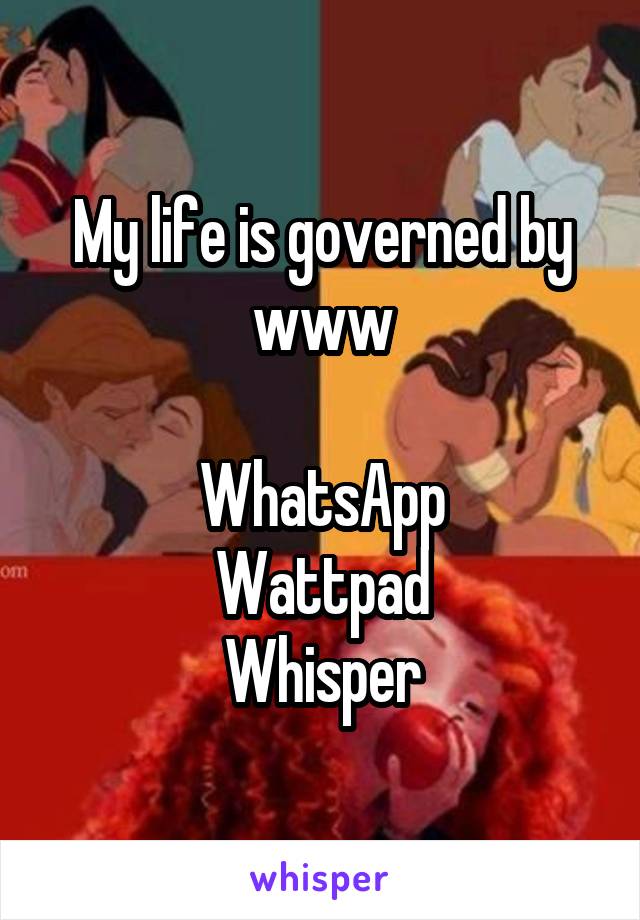 My life is governed by www

WhatsApp
Wattpad
Whisper