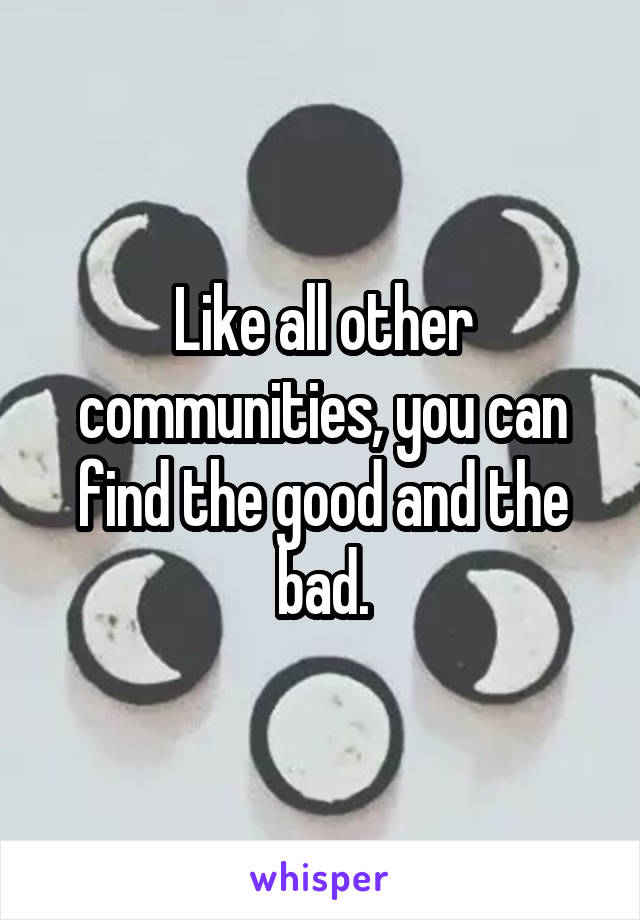 Like all other communities, you can find the good and the bad.