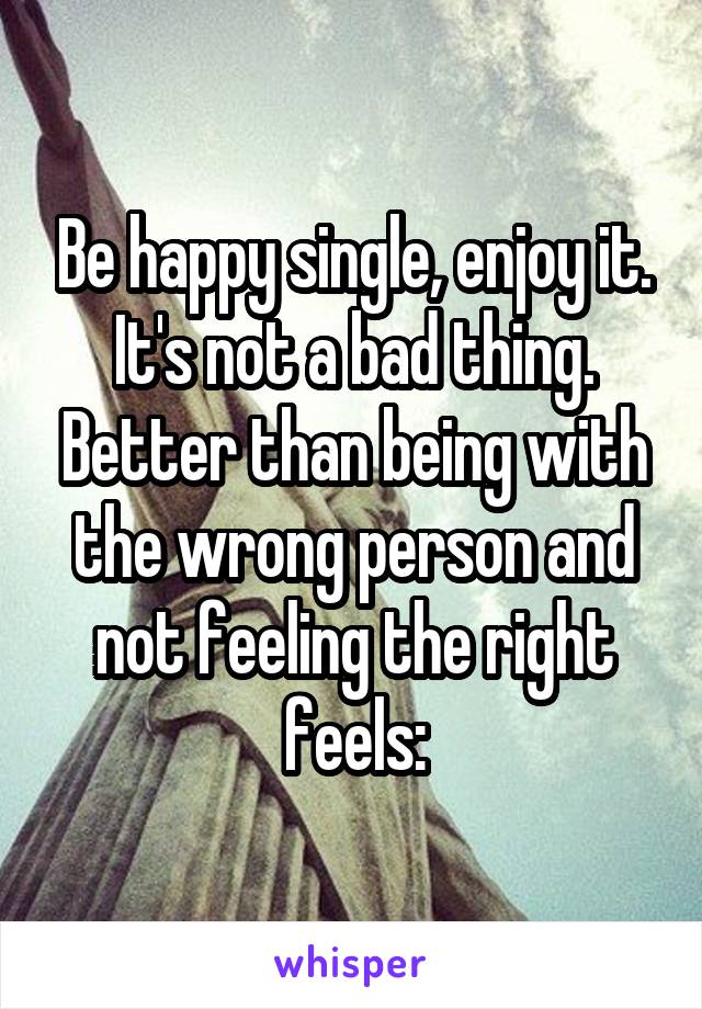 Be happy single, enjoy it. It's not a bad thing. Better than being with the wrong person and not feeling the right feels: