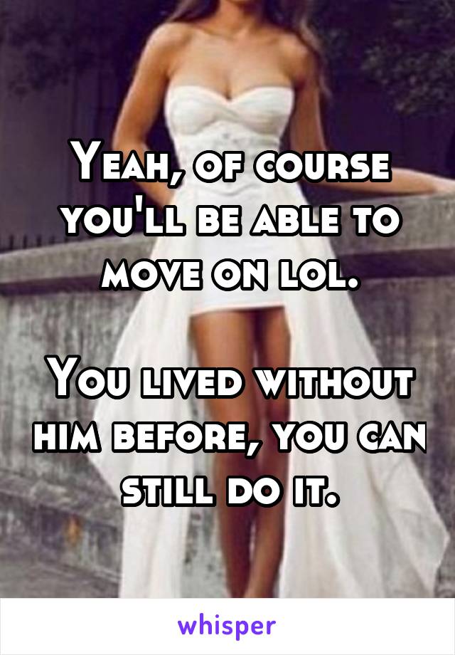 Yeah, of course you'll be able to move on lol.

You lived without him before, you can still do it.
