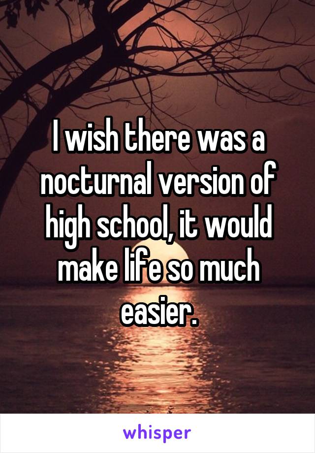I wish there was a nocturnal version of high school, it would make life so much easier.