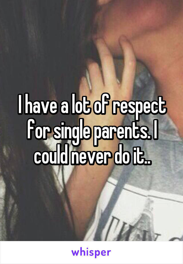I have a lot of respect for single parents. I could never do it..