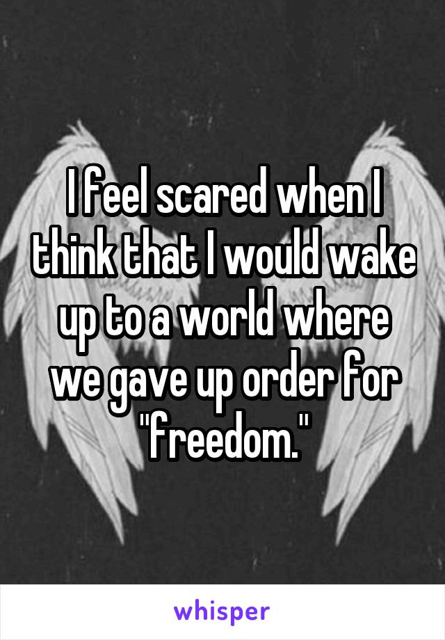 I feel scared when I think that I would wake up to a world where we gave up order for "freedom."