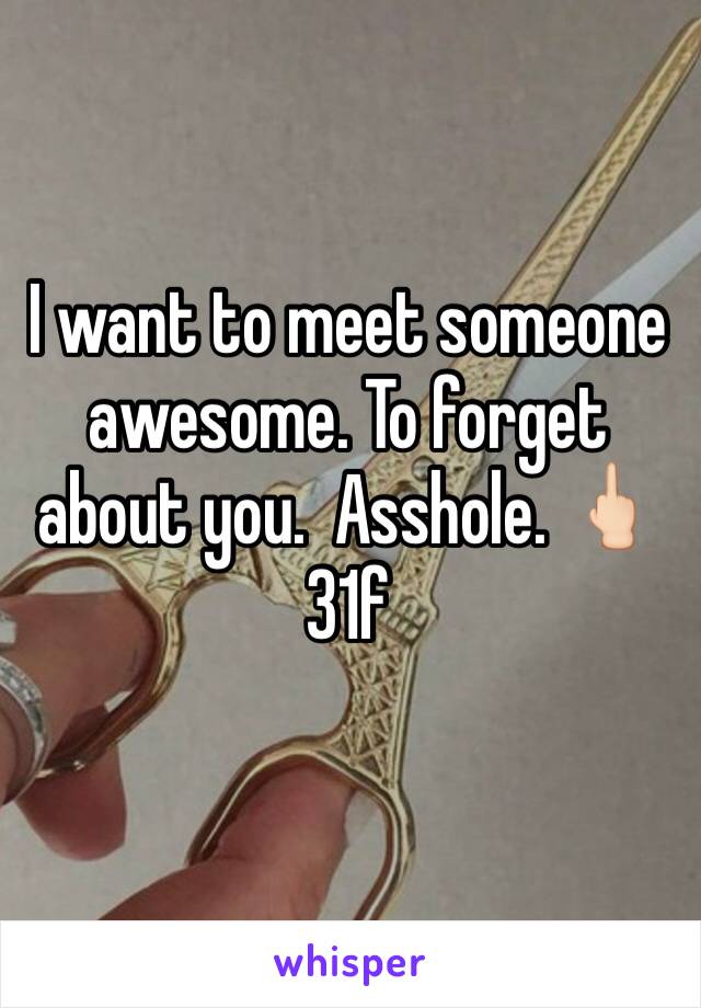 I want to meet someone awesome. To forget about you.  Asshole. 🖕🏻 31f 