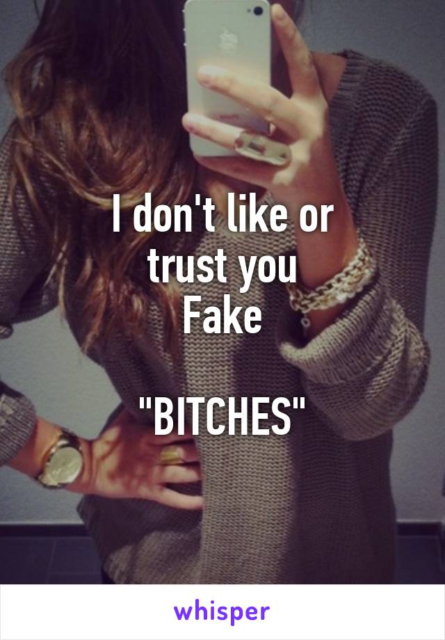 I don't like or
trust you
Fake

"BITCHES"
