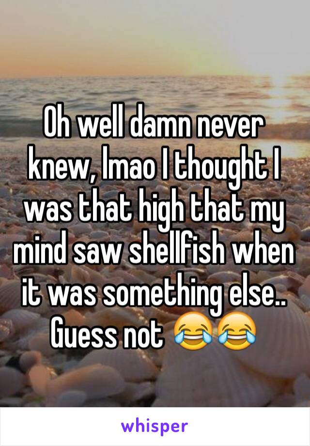 Oh well damn never knew, lmao I thought I was that high that my mind saw shellfish when it was something else.. Guess not 😂😂