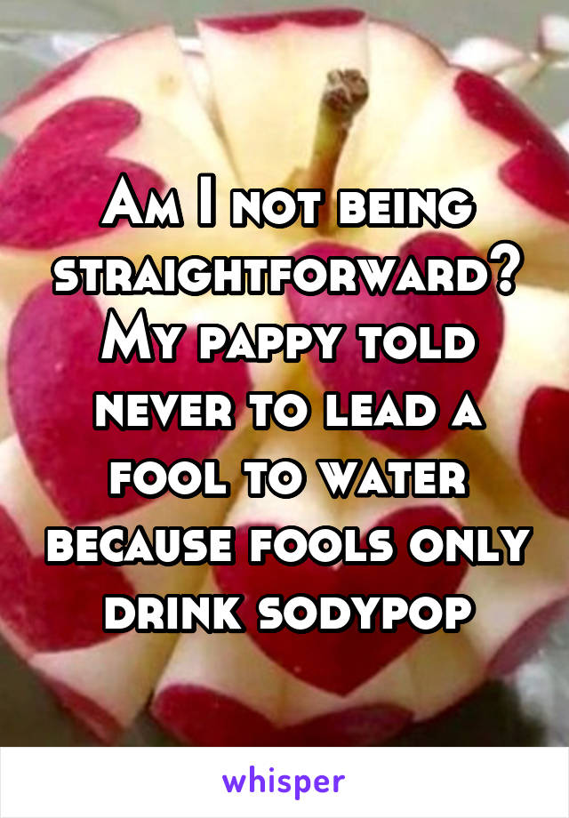 Am I not being straightforward?
My pappy told never to lead a fool to water because fools only drink sodypop