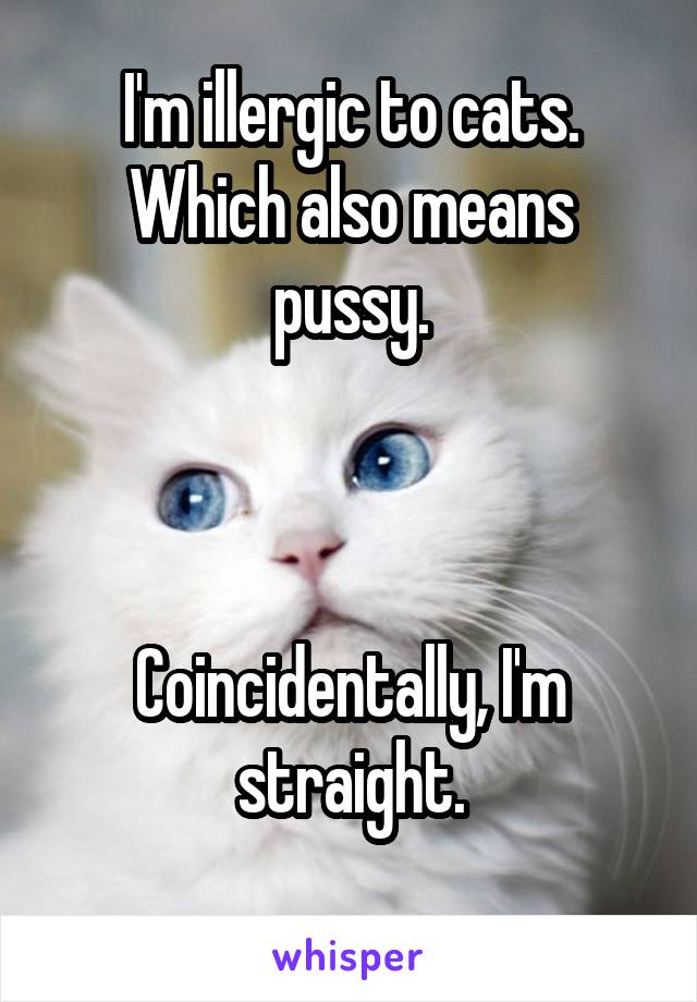 I'm illergic to cats.
Which also means pussy.



Coincidentally, I'm straight.
