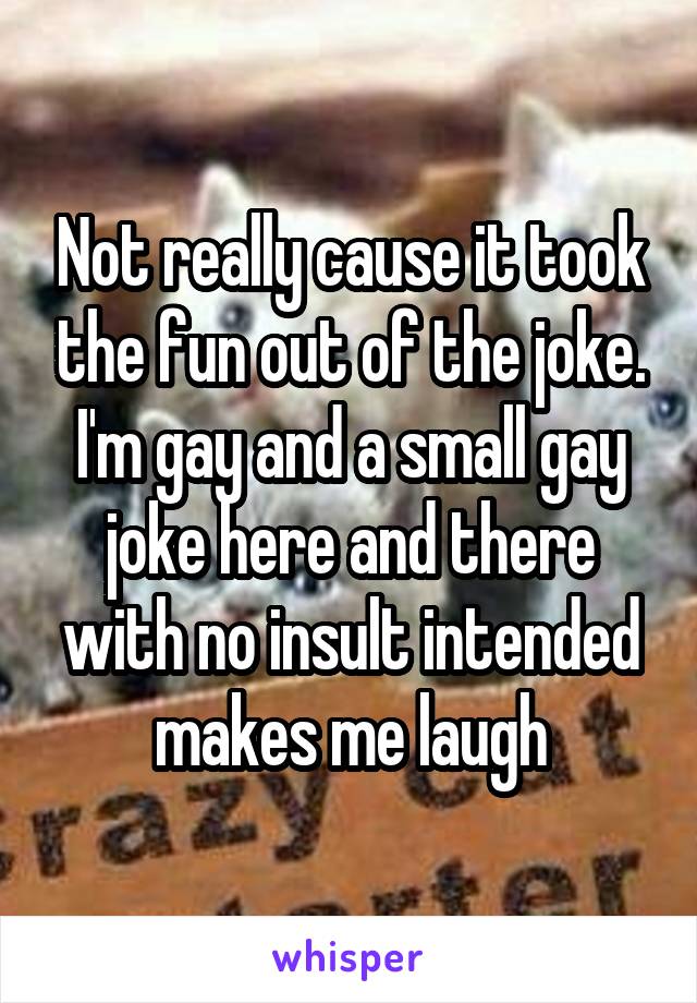 Not really cause it took the fun out of the joke. I'm gay and a small gay joke here and there with no insult intended makes me laugh