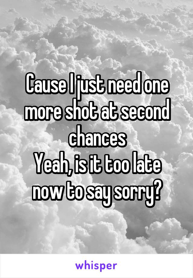 Cause I just need one more shot at second chances
Yeah, is it too late now to say sorry?