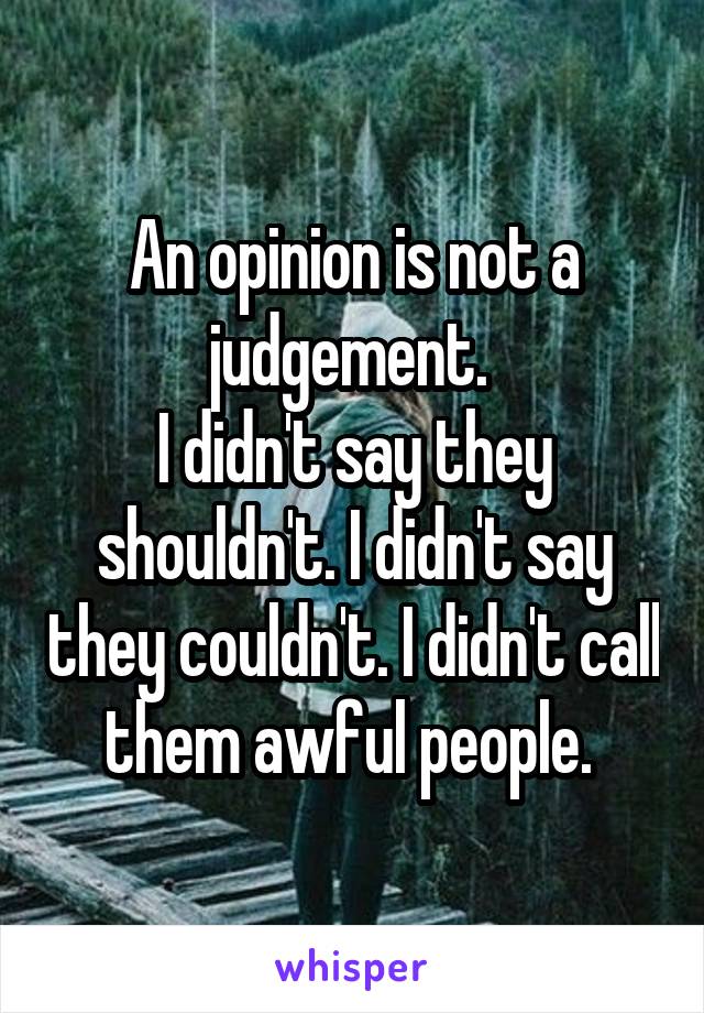 An opinion is not a judgement. 
I didn't say they shouldn't. I didn't say they couldn't. I didn't call them awful people. 
