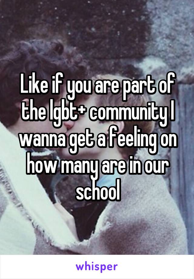 Like if you are part of the lgbt+ community I wanna get a feeling on how many are in our school