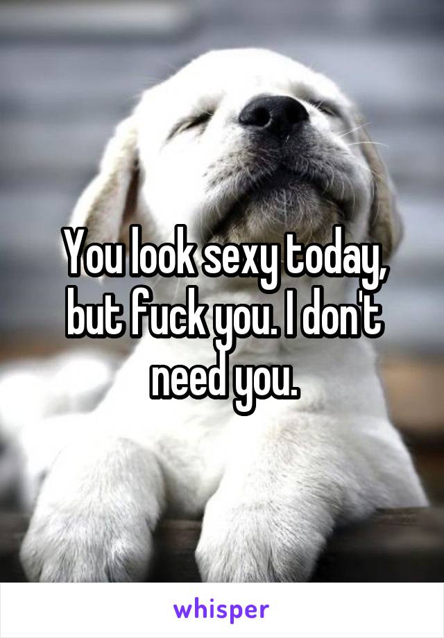 You look sexy today, but fuck you. I don't need you.