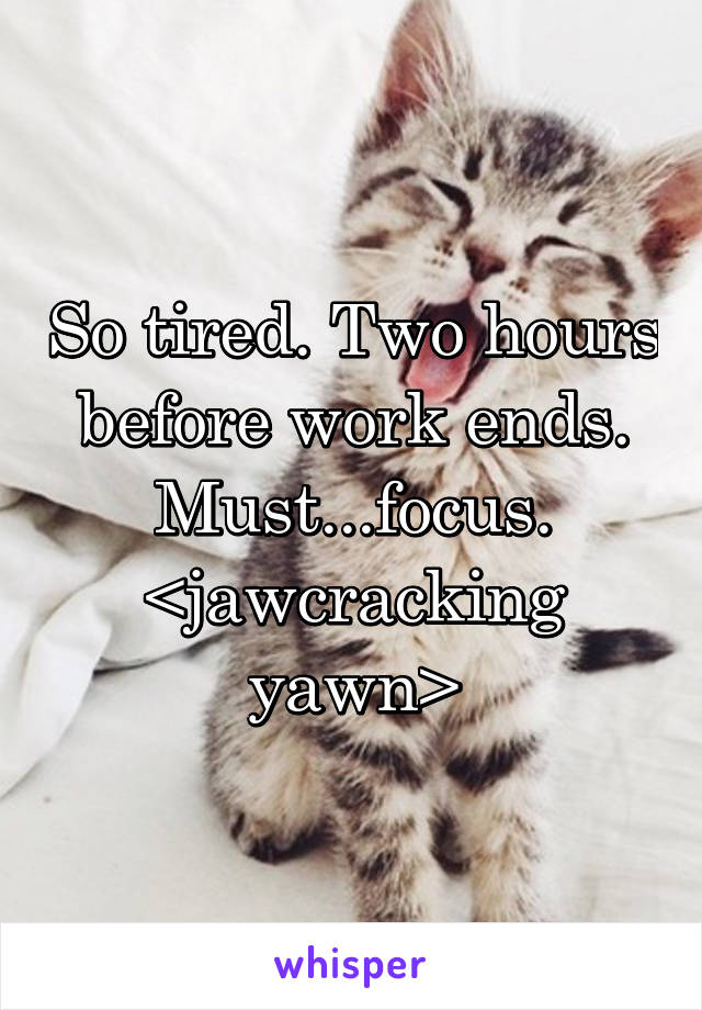 So tired. Two hours before work ends. Must...focus. <jawcracking yawn>