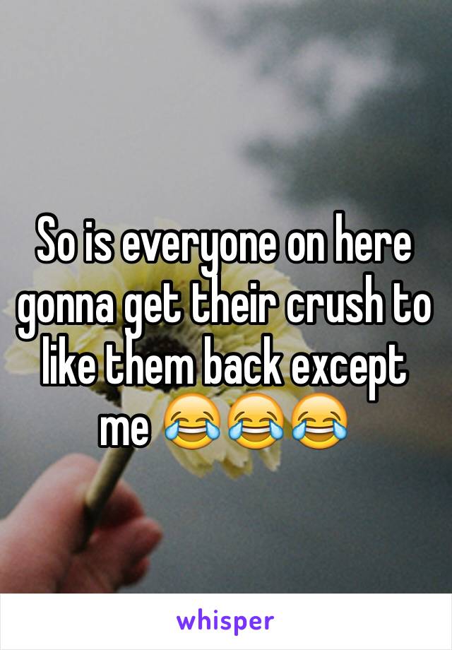 So is everyone on here gonna get their crush to like them back except me 😂😂😂