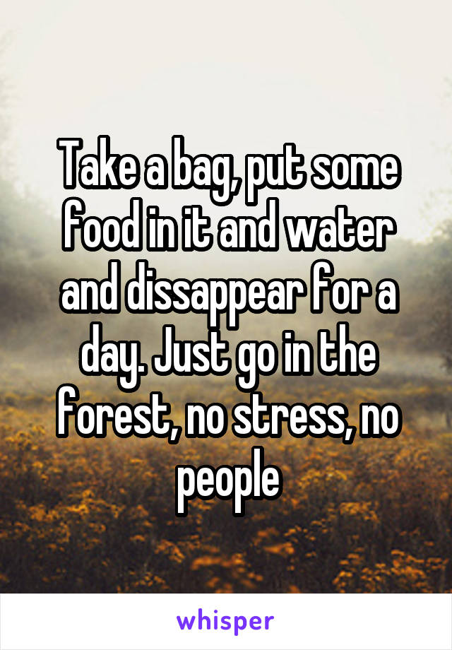 Take a bag, put some food in it and water and dissappear for a day. Just go in the forest, no stress, no people