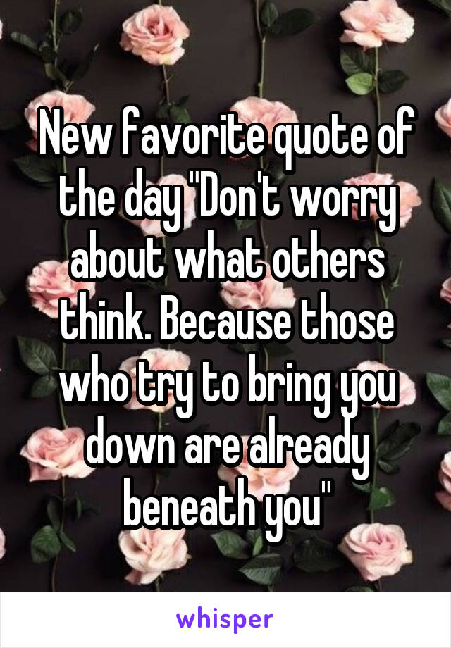 New favorite quote of the day "Don't worry about what others think. Because those who try to bring you down are already beneath you"