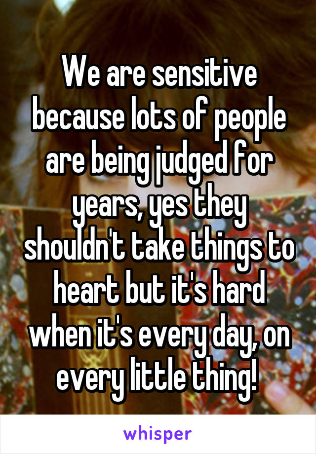 We are sensitive because lots of people are being judged for years, yes they shouldn't take things to heart but it's hard when it's every day, on every little thing! 