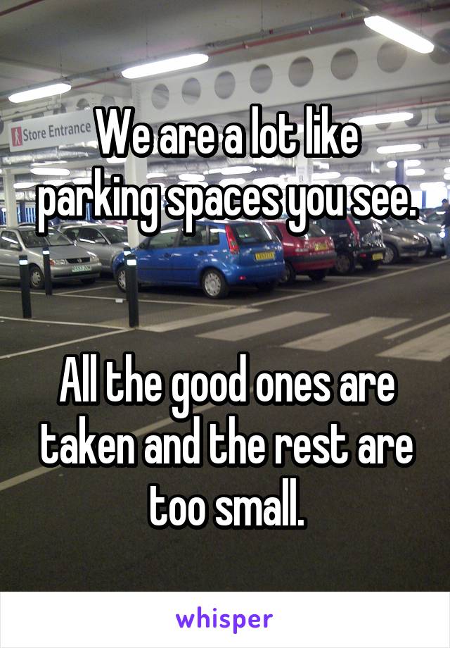 We are a lot like parking spaces you see.


All the good ones are taken and the rest are too small.