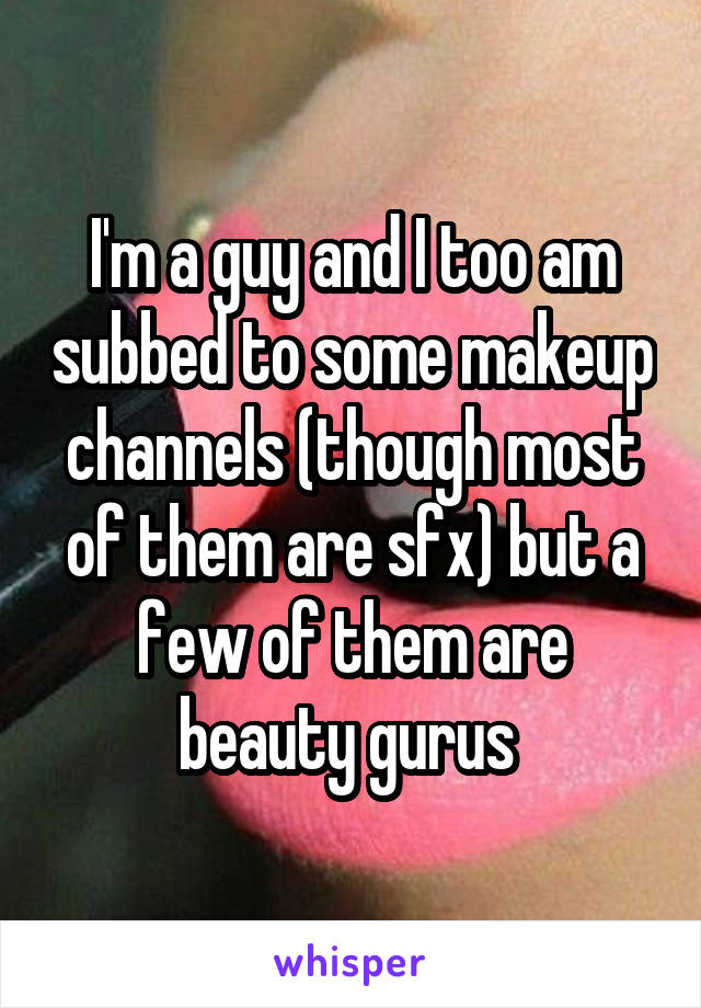 I'm a guy and I too am subbed to some makeup channels (though most of them are sfx) but a few of them are beauty gurus 