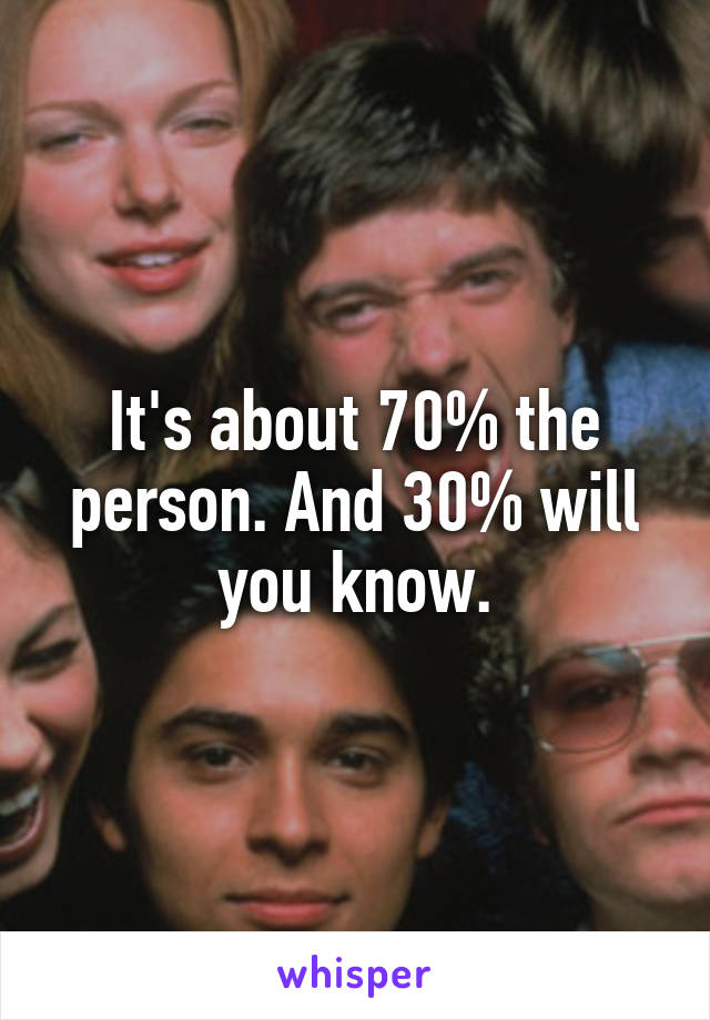It's about 70% the person. And 30% will you know.