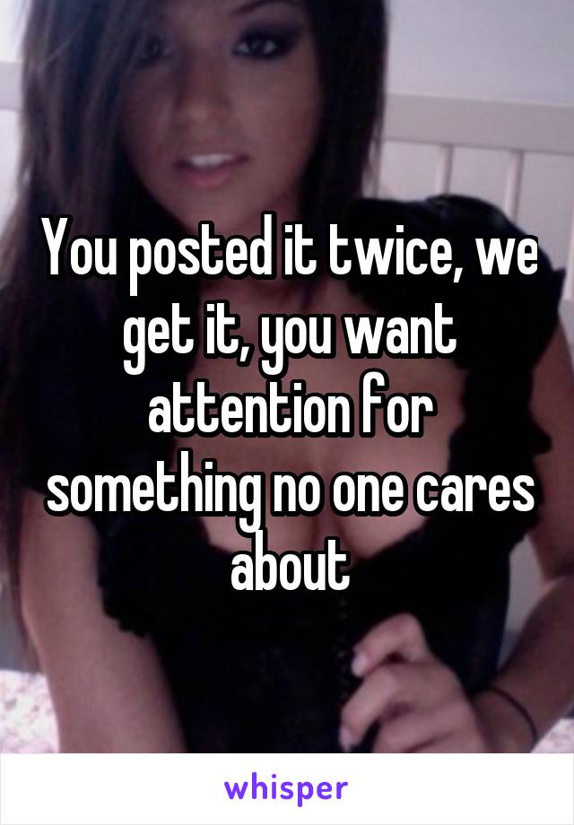 You posted it twice, we get it, you want attention for something no one cares about