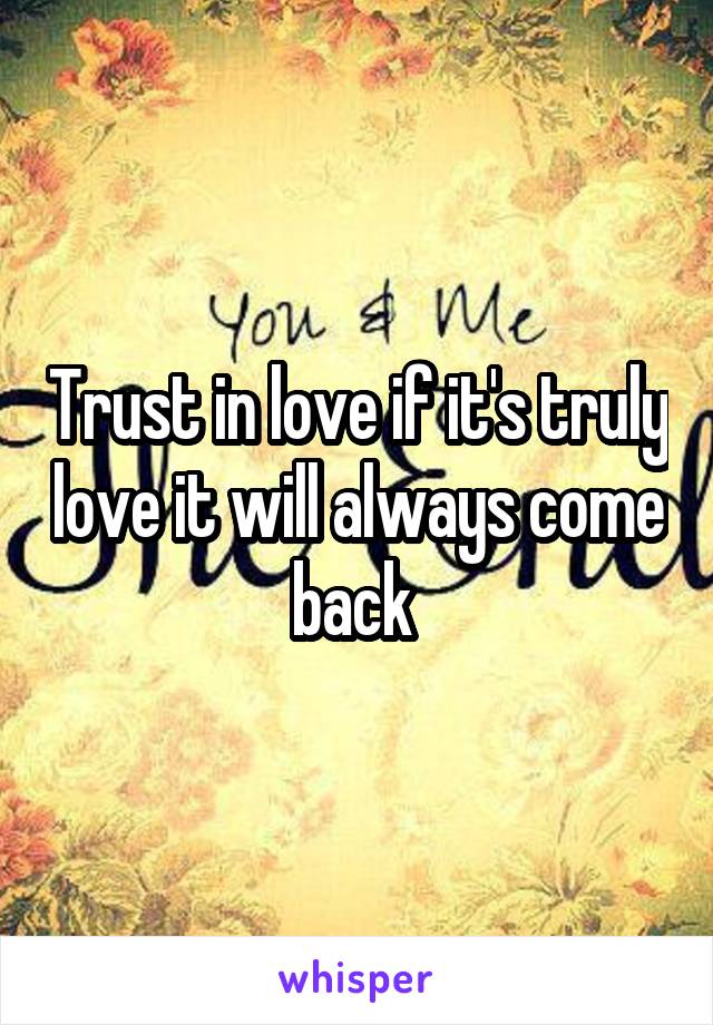 Trust in love if it's truly love it will always come back 