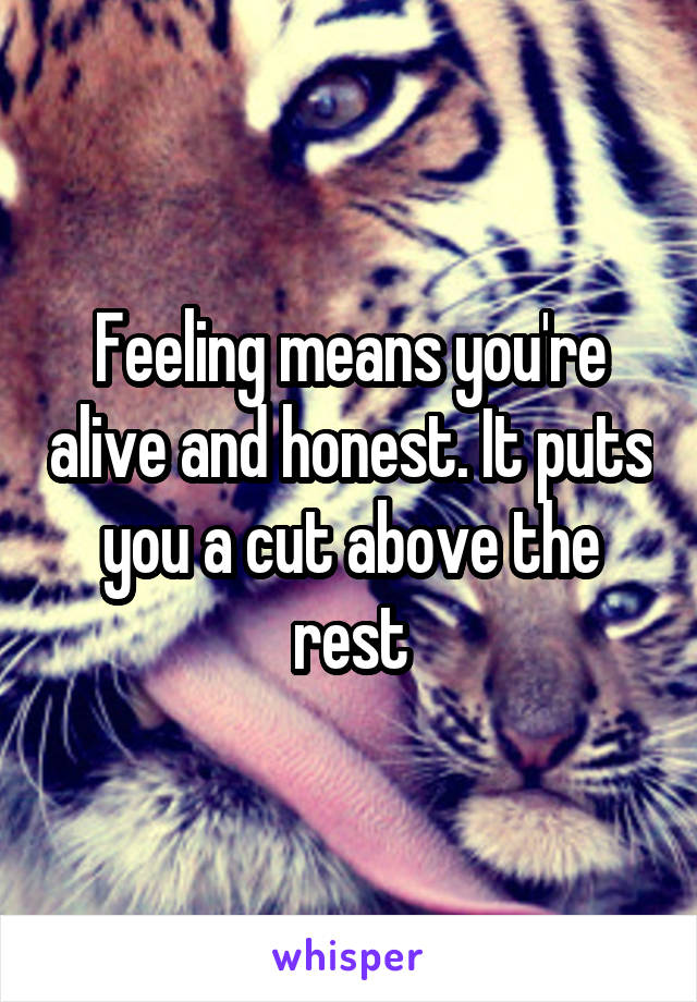 Feeling means you're alive and honest. It puts you a cut above the rest