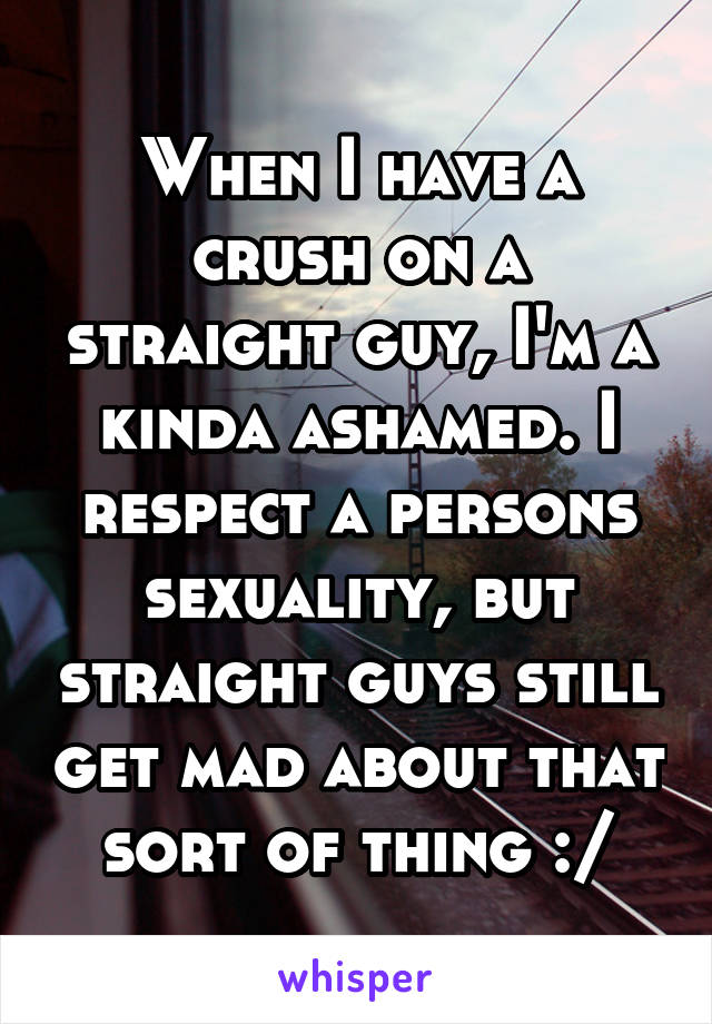 When I have a crush on a straight guy, I'm a kinda ashamed. I respect a persons sexuality, but straight guys still get mad about that sort of thing :/