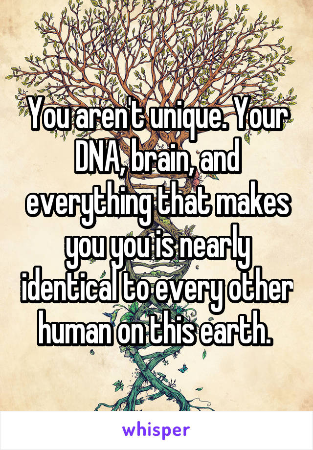 You aren't unique. Your DNA, brain, and everything that makes you you is nearly identical to every other human on this earth. 