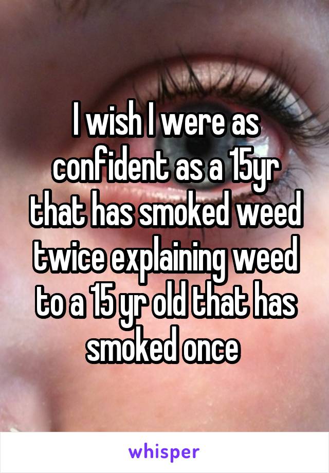 I wish I were as confident as a 15yr that has smoked weed twice explaining weed to a 15 yr old that has smoked once 