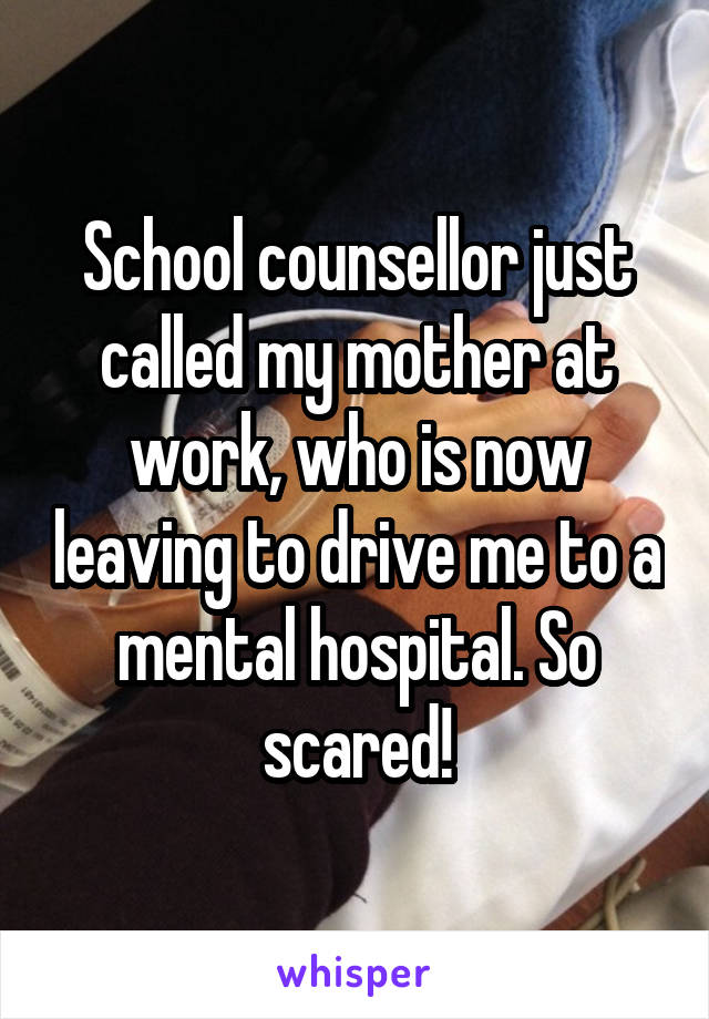 School counsellor just called my mother at work, who is now leaving to drive me to a mental hospital. So scared!