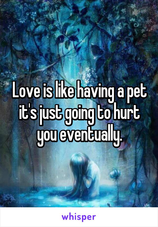 Love is like having a pet it's just going to hurt you eventually.