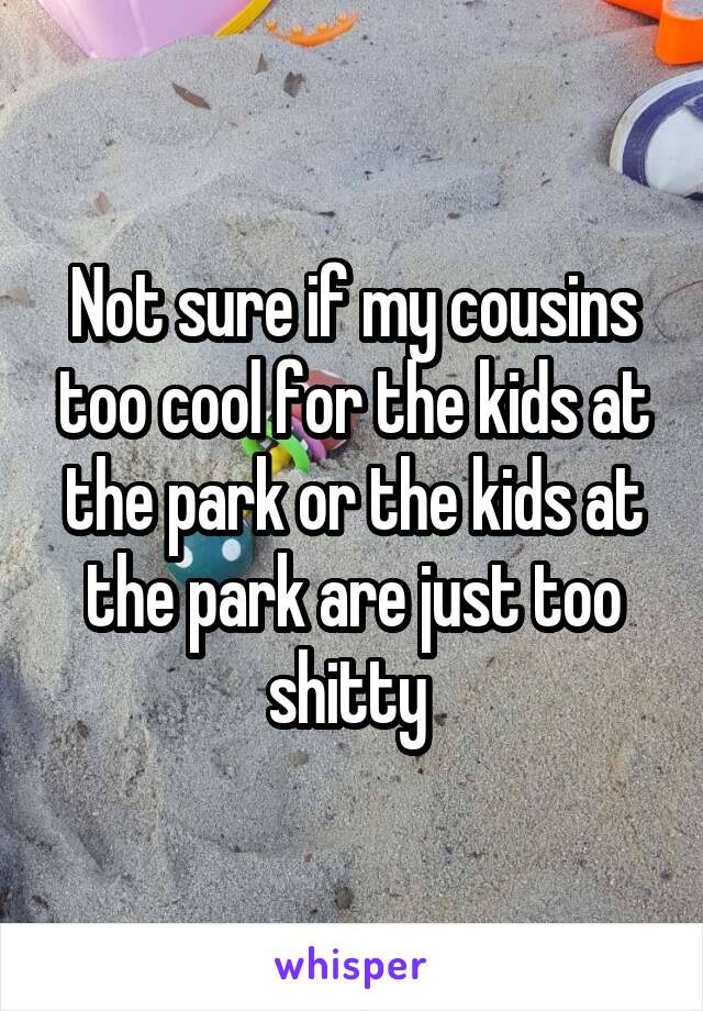 Not sure if my cousins too cool for the kids at the park or the kids at the park are just too shitty 