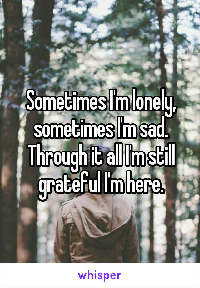 Sometimes I'm lonely, sometimes I'm sad. Through it all I'm still grateful I'm here.