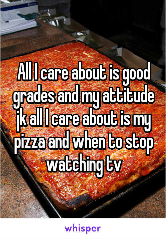 All I care about is good grades and my attitude jk all I care about is my pizza and when to stop watching tv