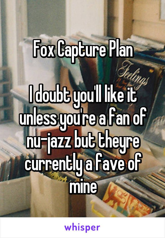 Fox Capture Plan

I doubt you'll like it unless you're a fan of nu-jazz but theyre currently a fave of mine